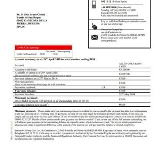 Spain Santander credit card proof of address bank statement in Word and PDF format download template file