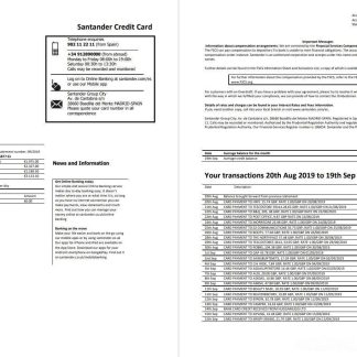 Spain Santander credit card statement template, Word and PDF format (.doc and .pdf), 2 pages download template file