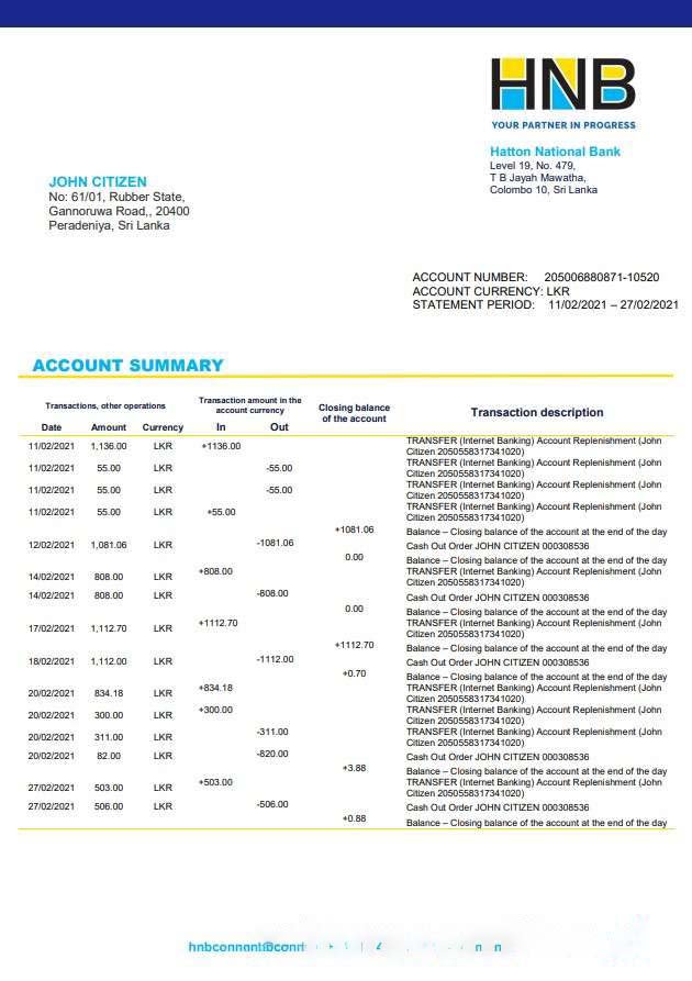 Sri Lanka Hatton National Bank Word download template file