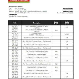 Sri Lanka People's Bank statement download template file