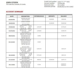 Sri Lanka Seylan bank statement download template file
