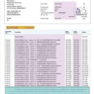 Bahrain Islamic Bank statement of account Word and PDF template download template file