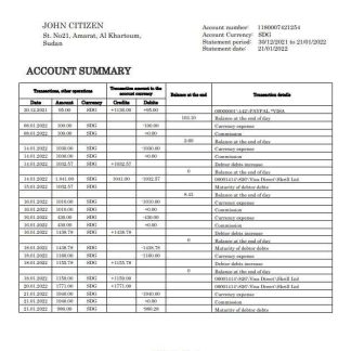 Sudan Al Neelen Bank statement download template file