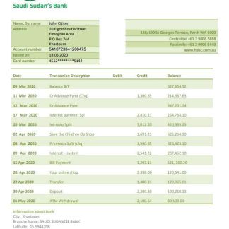 Sudan Saudi Sudanese Bank proof of address statement template in Word and PDF format download template file