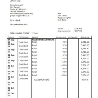 Switzerland Credit Suisse bank proof of address statement template in Word and PDF format (.doc and .pdf) download template file