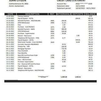 Switzerland Julius Bar bank statement download template file