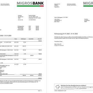Switzerland Migrosbank statement 2 pages download template file