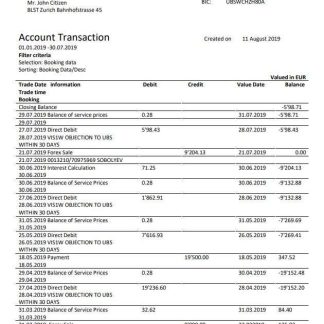 Switzerland UBS bank proof of address statement template in Word and PDF format, version 1 download template file