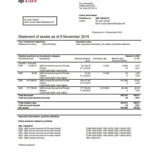 Switzerland UBS bank statement template in Word and PDF format, version 2 download template file