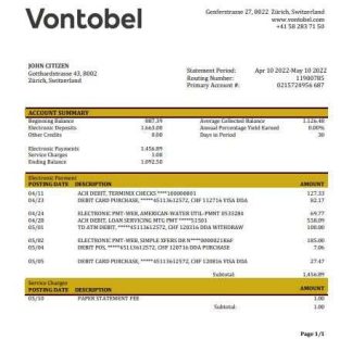 Switzerland Vontobel bank statement download template file