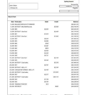 Sydney ZNZ bank statement Word and PDF template download template file