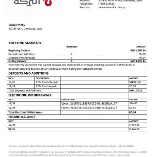 Syria Al Baraka bank statement download template file