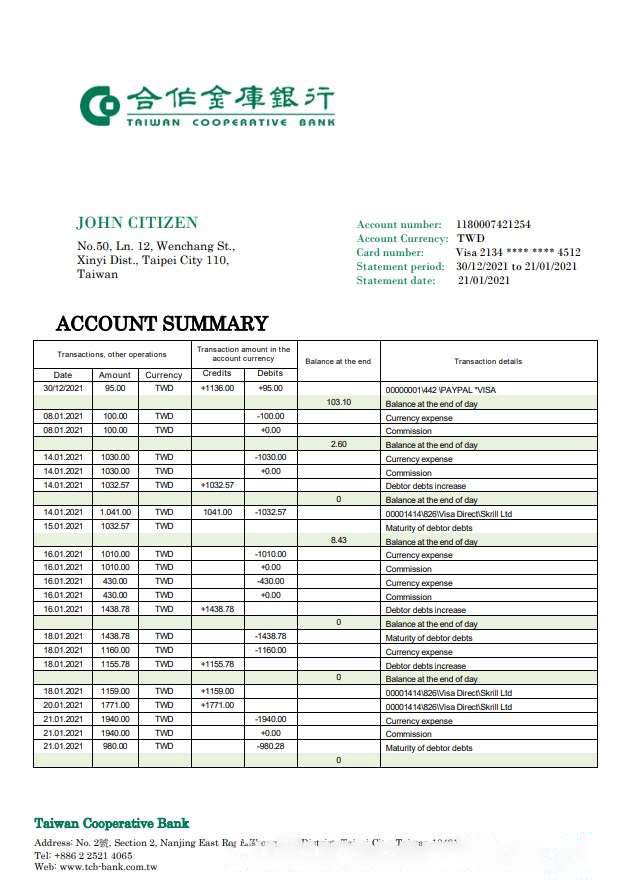 Taiwan Cooperative Bank download template file