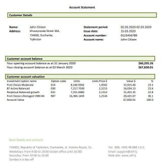 Tajikistan Alif Bank statement download template file