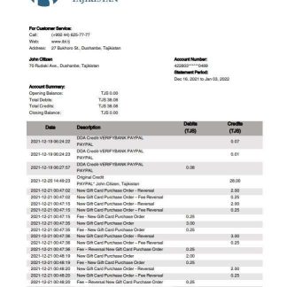 Tajikistan ITB bank statement download template file