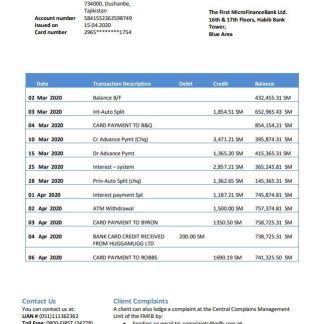 Tajikistan The First MicroFinance (FMFB) Bank statement download template file