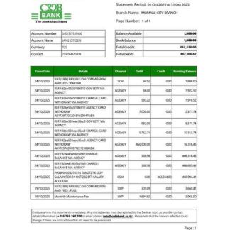 Tanzania CRDB Bank account statement Word and PDF template, version 2 download template file