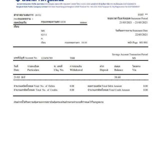 Thailand Bangkok Bank online banking transaction statement template in Word and PDF format download template file