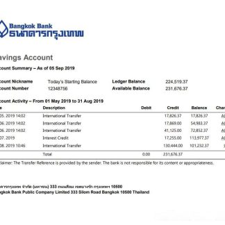 Thailand Bangkok Bank Savings Account statement template in Word and PDF format download template file