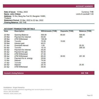 Thailand Calyon bank statement download template file