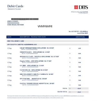 Thailand DBS bank proof of address statement template in Word and PDF format download template file