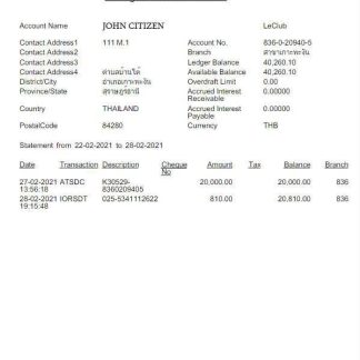 Thailand Krungthai bank statement Word and PDF scr download template file