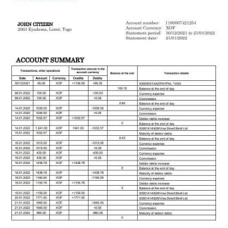 Togo Ecobank bank statement download template file