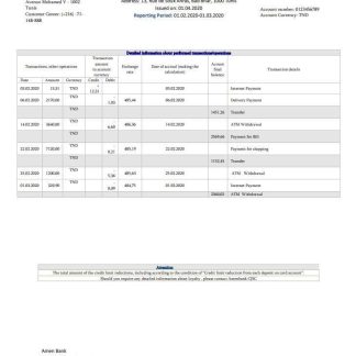 Tunisia Amen Bank statement easy to fill template in Word and PDF format download template file