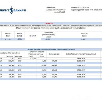 Turkey Bankasi bank proof of address statement template in Word and PDF format, fully editable download template file