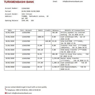 Turkmenistan Turkmenbashi Bank statement template, Word and PDF format (.doc and .pdf) download template file
