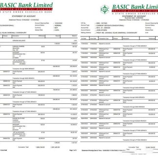 Bangladesh Basic bank statement Word and PDF template, 2 pages download template file