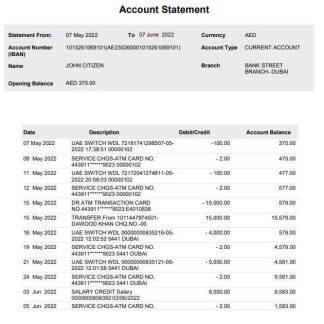 UAE Dubai NBD bank statement Word and PDF template, version 2 download template file