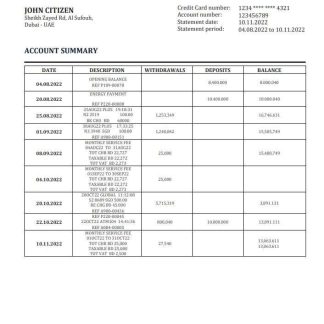 UAE Investment Bank statement download template file