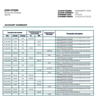 Uganda Centenary bank statement download template file