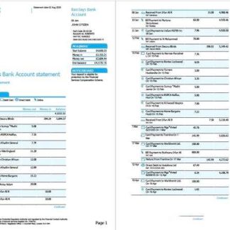 UK Barclays bank account statement Word and PDF template, 2 pages download template file