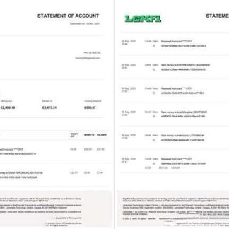 UK Lemfi account statement Word and PDF template, 2 pages download template file