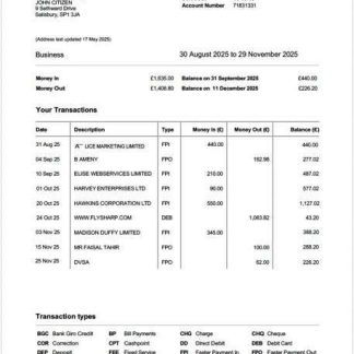 UK Lloyds Bank account statement Word and PDF template download template file
