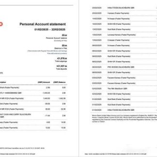 UK Monzo Bank account statement Word and PDF template, 2 pages download template file