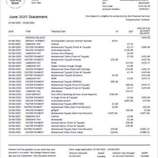 UK Starling Bank statement Word and PDF template download template file