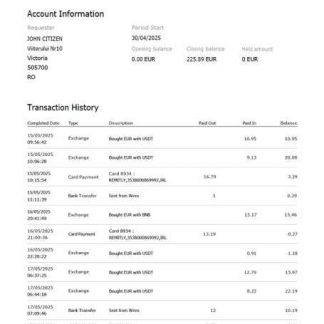 UK Wirex account statement Word and PDF template download template file