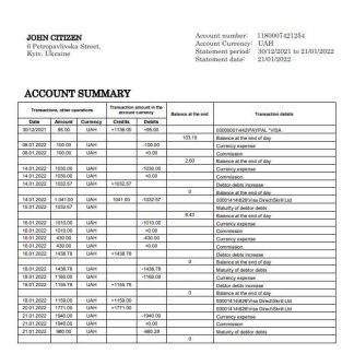Ukraine Raiffeisen Bank statement download template file