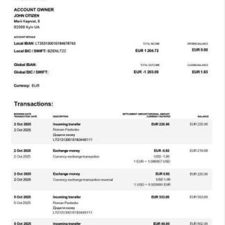 Ukraine ZEN account statement Word and PDF template download template file