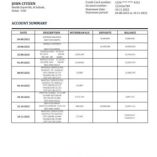 United Arab Emirates Investment Bank statement template in Word and PDF format download template file