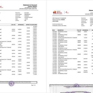 Bangladesh City Bank statement of account Word and PDF template, 2 pages download template file