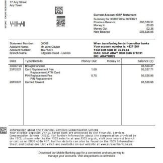 United Kingdom Al Rayan bank statement template in Word and PDF format download template file