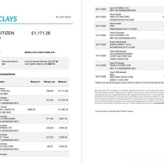 United Kingdom Barclays bank statement template in Word and PDF format, version 3 (2 pages) download template file