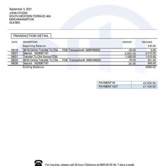 United Kingdom Citibank bank statement template in .doc and .pdf format download template file