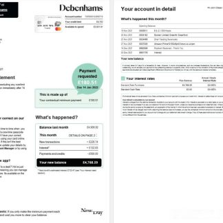 United Kingdom Debenhams card monthly statement Word and PDF template, 4 pages 1 2 download template file