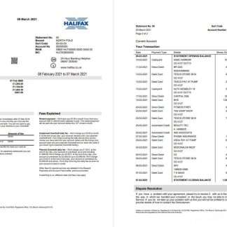 United Kingdom Halifax bank proof of address statement template in Word and PDF format (2 pages) download template file