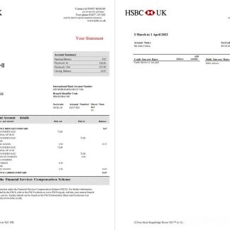 United Kingdom HSBC bank business account statement Word and PDF template, 3 pages download template file